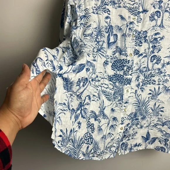 Joie Tunic Top Blouse Size 2X 100% Linen Long 3/4 Sleeve Novelty Print Natural - Picture 4 of 10